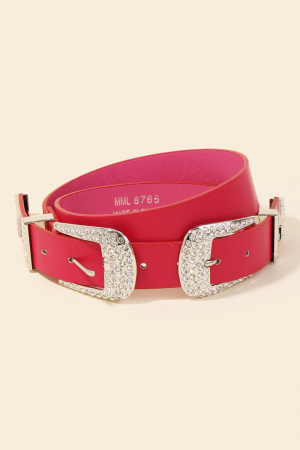 Pave Double Western Buckle Vegan Leather Belt