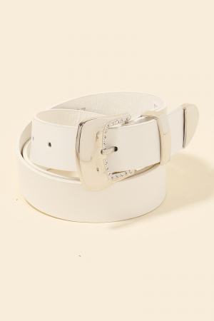 Rhinestone Trim Buckle Vegan Leather Belt