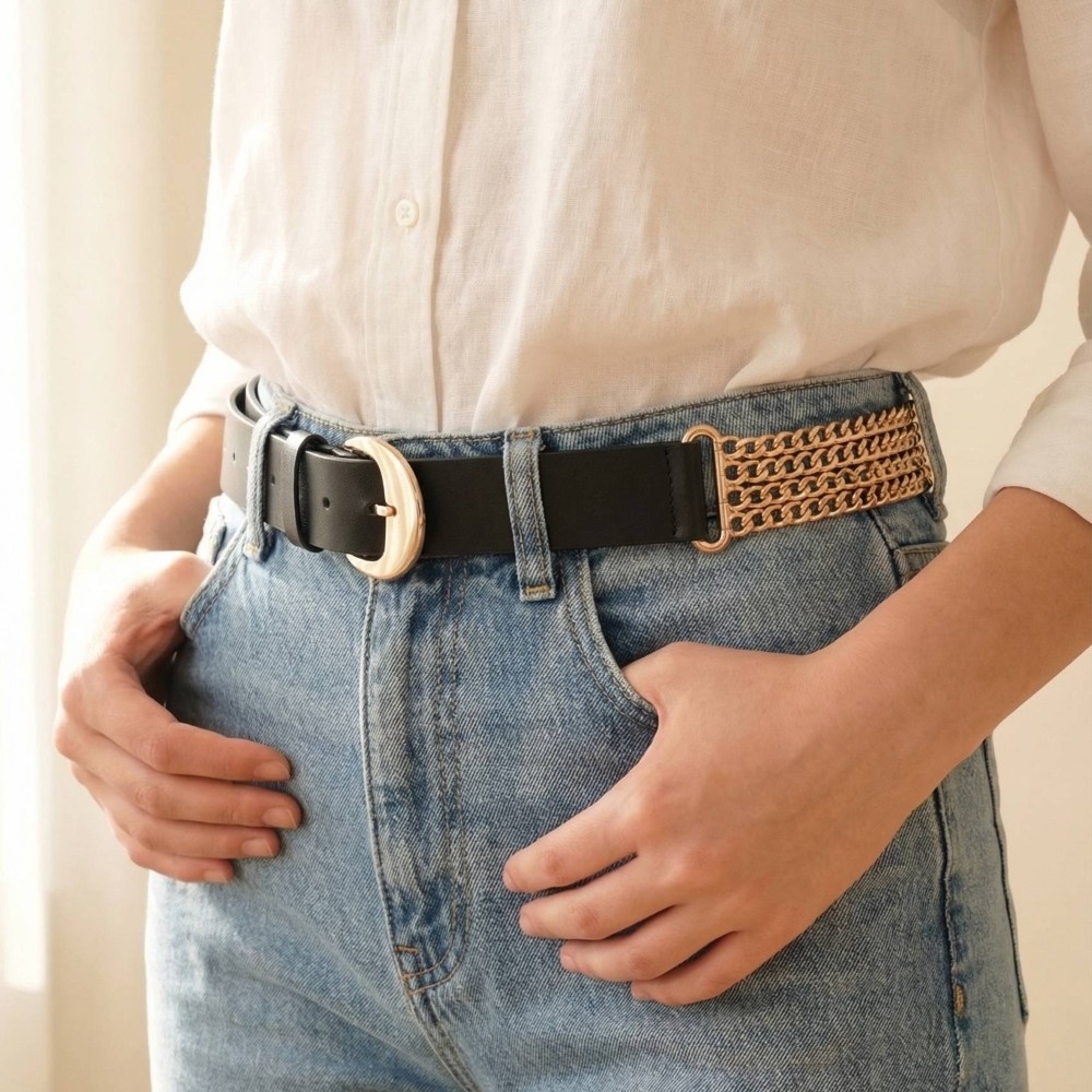 Half Chain Vegan Leather Belt