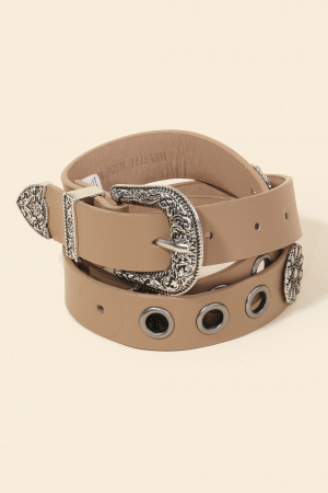 Western Etched Buckle Vegan Leather Belt