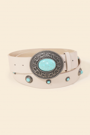 Engraved Oval Buckle Turquoise Belt