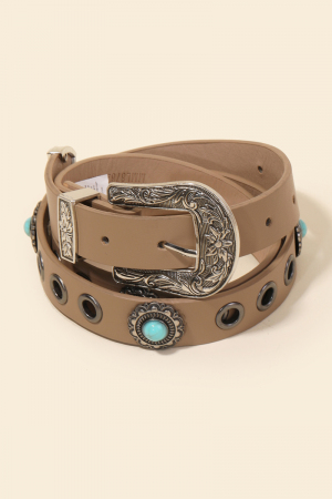 Western Floral Etched Vegan Leather Belt