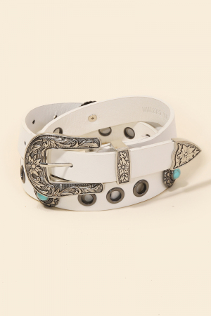 Western Floral Etched Vegan Leather Belt