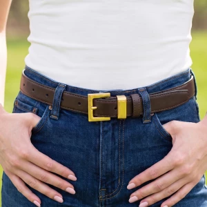 Bonded Leather Skinny Belt With Square Buckle