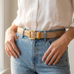 Genuine Leather Square Buckle Belt
