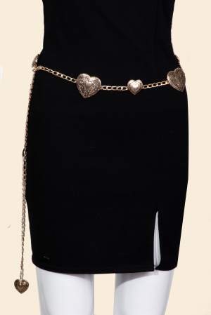 Embroidered Heart Link Chain Belt