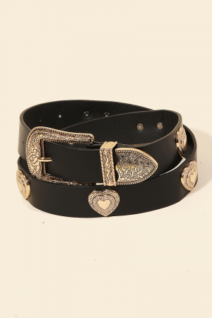 Western Etched Flower Heart Vegan Leather Belt