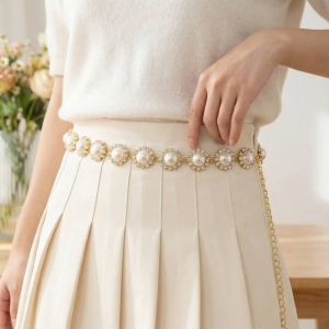 Pearl And Rhinestone Disc Chain Belt