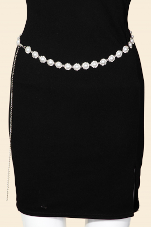 Pearl And Rhinestone Disc Chain Belt