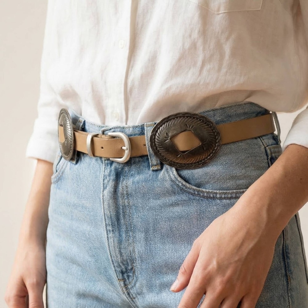 Vegan Leather Oval Disc Fashion Belt