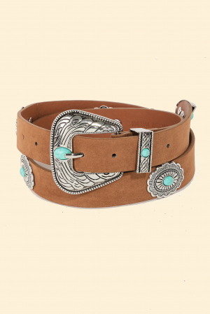 Floral Concho Disc Fashion Vegan Leather Belt
