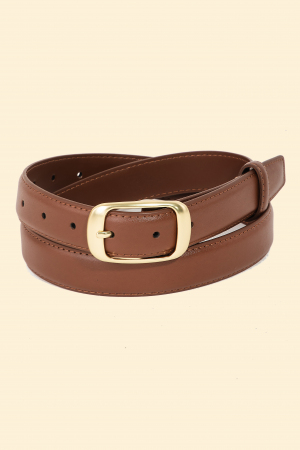 Solid Rectangle Buckle Leather Belt