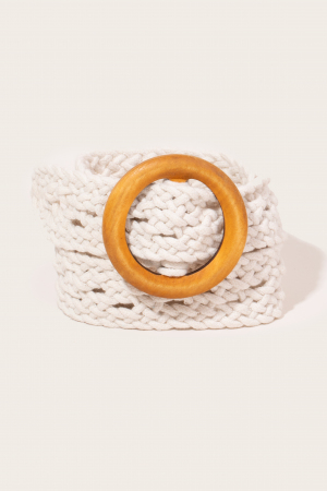 Round Wooden Buckle Braided Belt