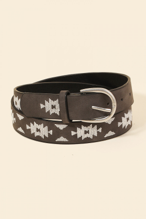 Western Boho Embroidered Pattern Vegan Leather Belt