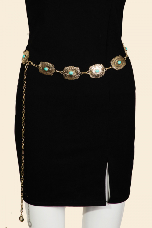Turqoise Studded Oval Chain Belt