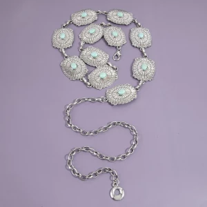 Western Concho Chain Belt With Turquoise Stone