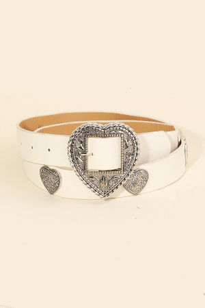 Etched Western Heart Buckle Vegan Leather Belt