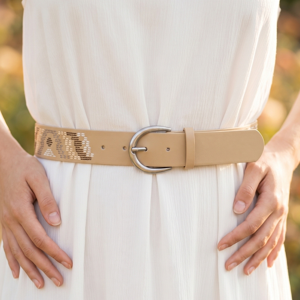 Folk Art Embroidered Leather Belt