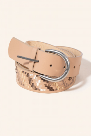 Vegan Leather Stitch Striped Belt