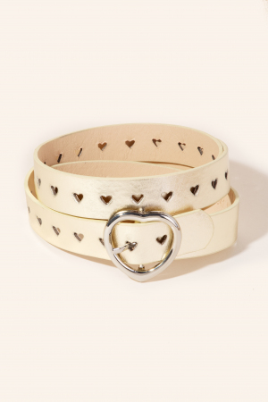 Heart Buckle Heart Punched Metallic Belt