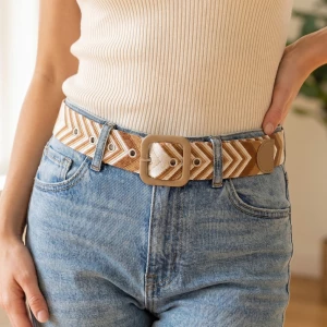 Woven Chevron Pattern Wide Fabric Belt