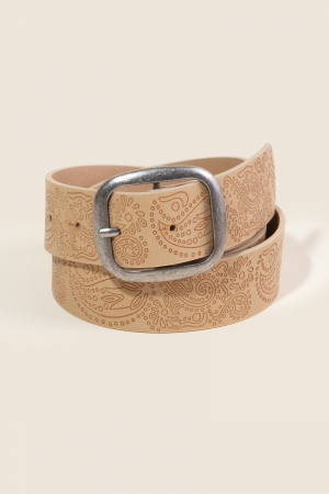 Etched Floral Vegan Leather Belt