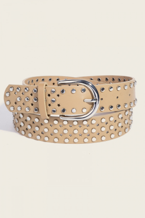 Star Punched And Rivets Vegan Leather Belt