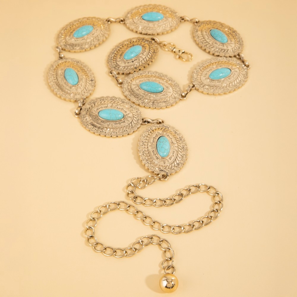 Oval Turquoise Concho Disc Chain Belt