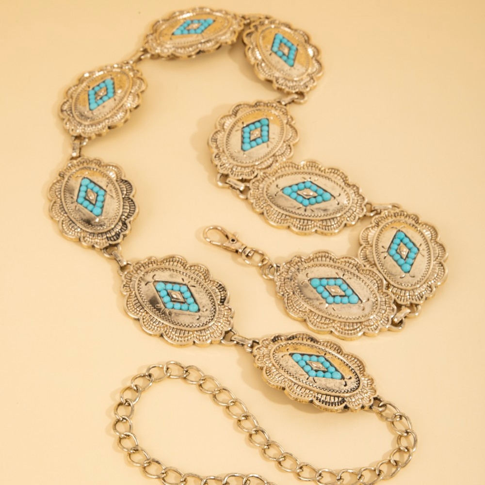 Floral Oval Concho Disc Chain Belt