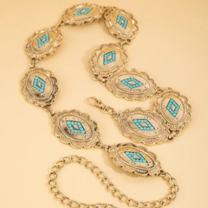 Plus Size Floral Oval Concho Disc Chain Belt