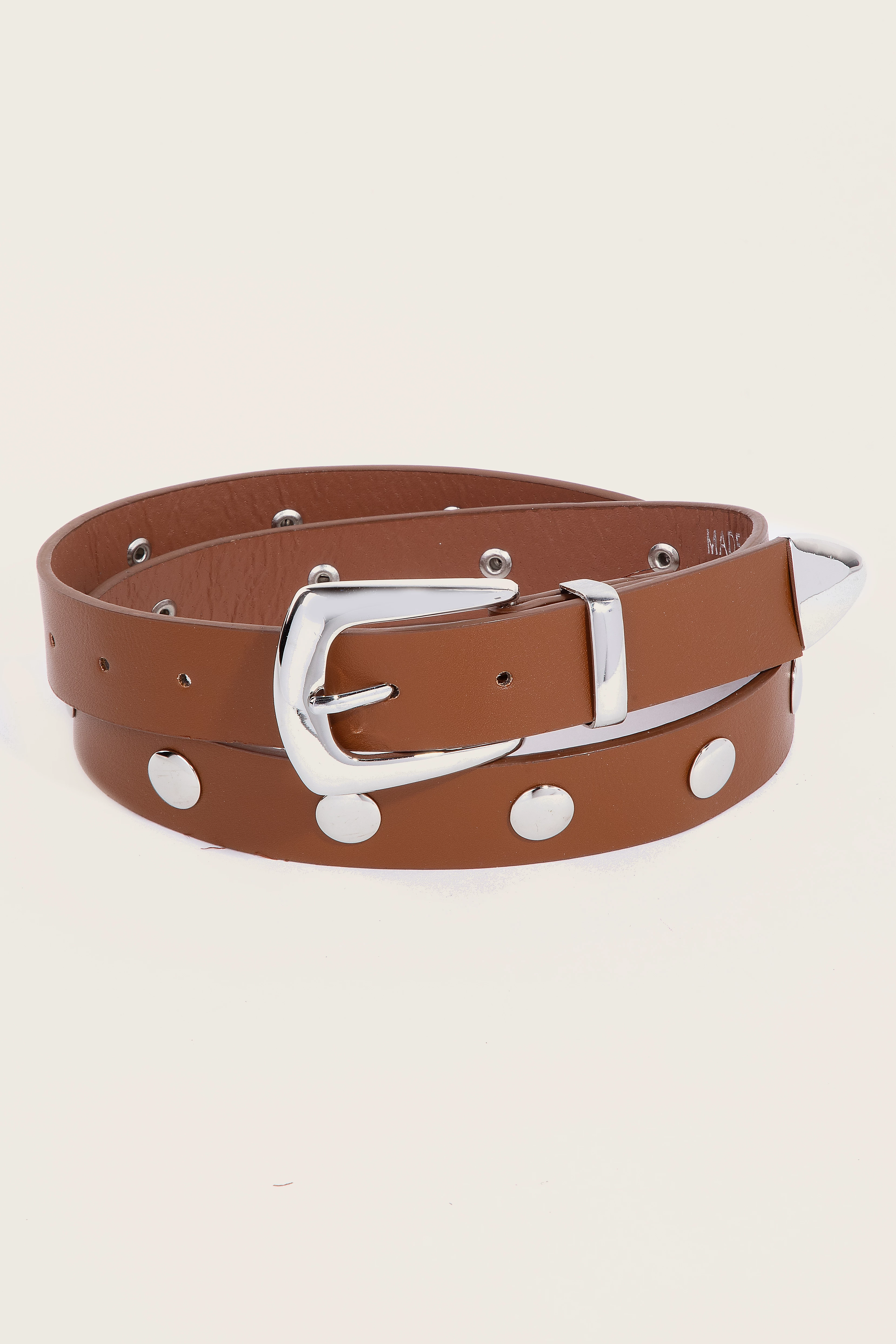 Flat Metallic Riveted Vegan Leather Belt