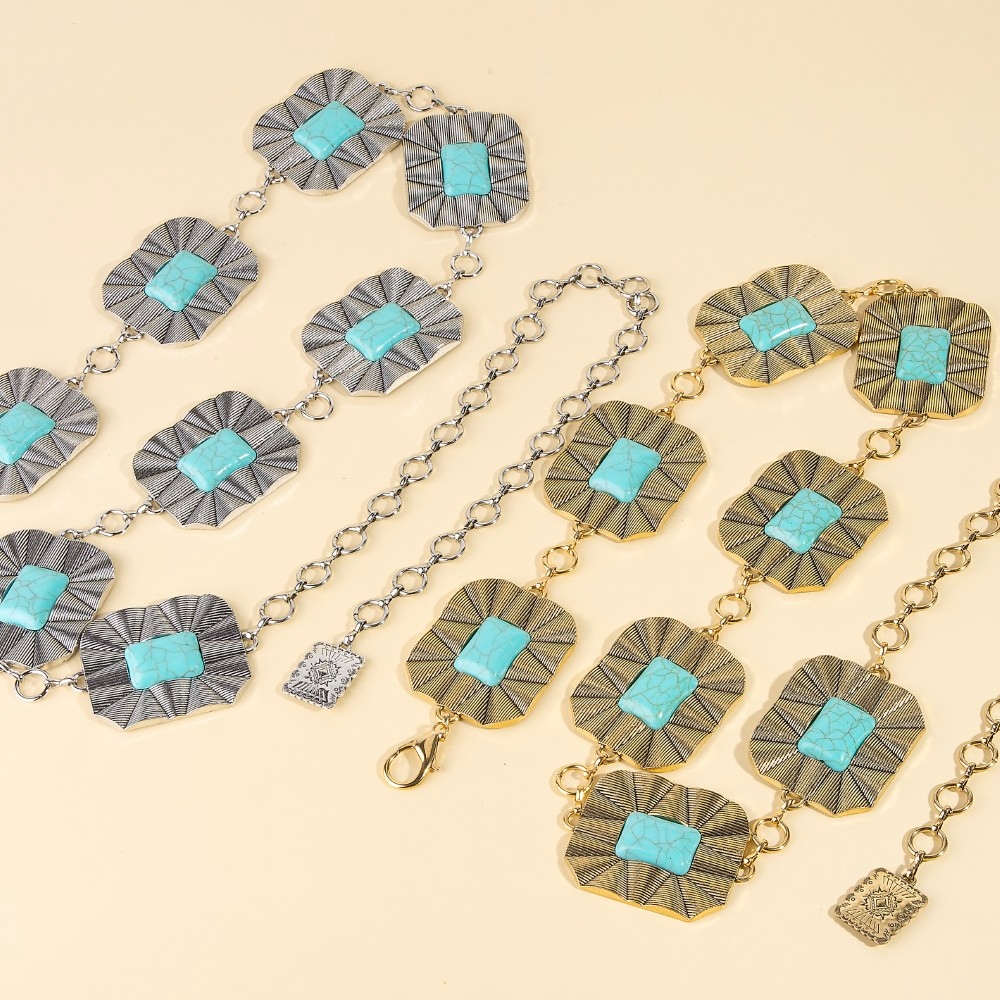 Large Rectangle Stone Concho Chain Belt