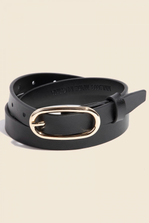 Long Oval Buckle Leather Belt