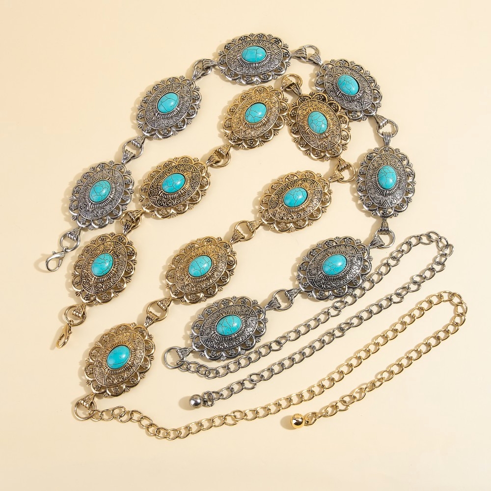Intricate Metallic Oval Western Concho Chain Belt