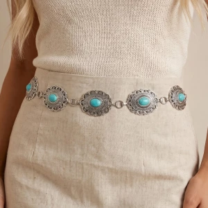 Intricate Metallic Oval Western Concho Chain Belt