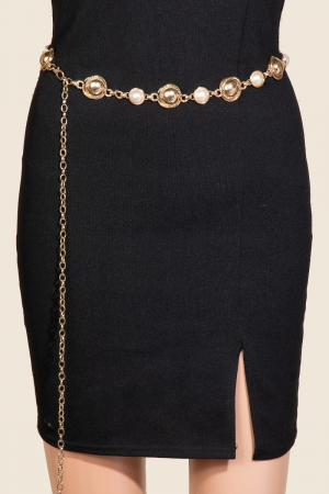 Intricate Pearl And Metallic Chain Belt
