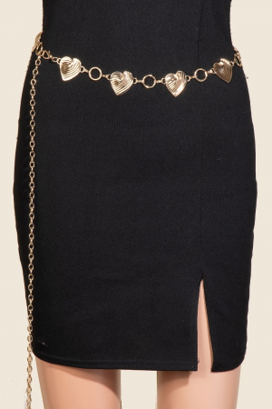 Wavy Textured Heart And Hoop Chain Belt