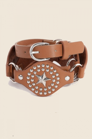 Metallic Rivet And Star Chain Vegan Leather Belt