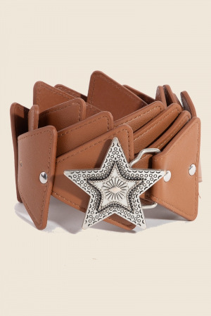 Intricate Star Buckle Triangle Chain Vegan Leather Belt