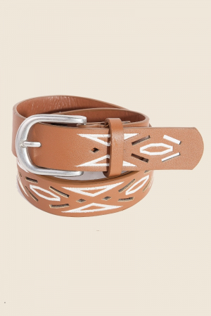 Geometric Slit Accents Vegan Leather Belt