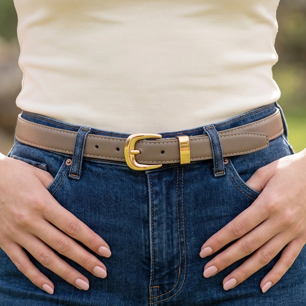 Slim Bonded Leather Belt With Metal Loop Keeper