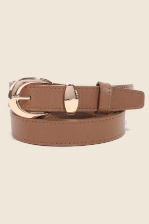 Metallic Crescent Buckle Leather Belt