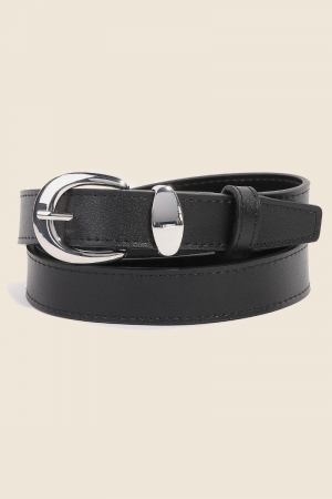 Metallic Crescent Buckle Leather Belt