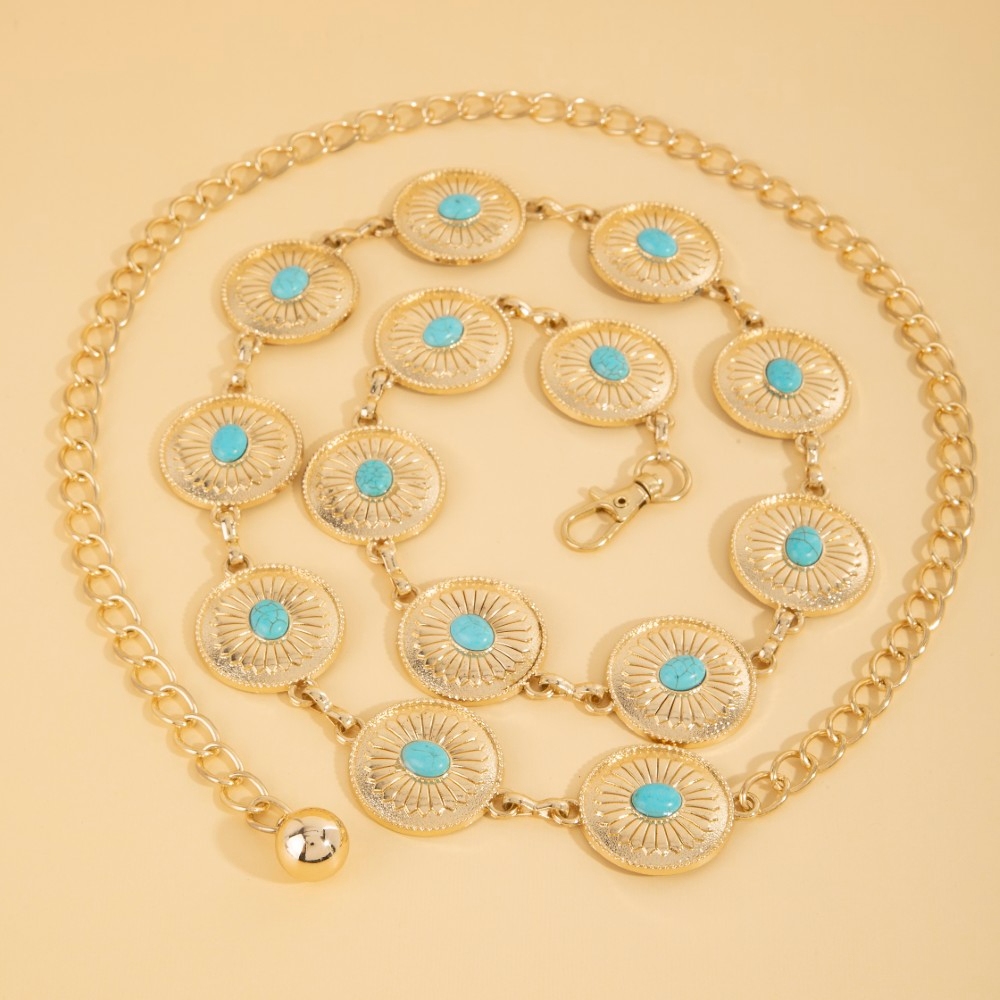 Turquoise Stud Ornate Disc Concho Chain Belt