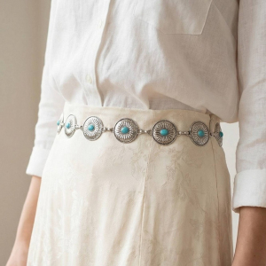 Turquoise Stud Ornate Disc Concho Chain Belt