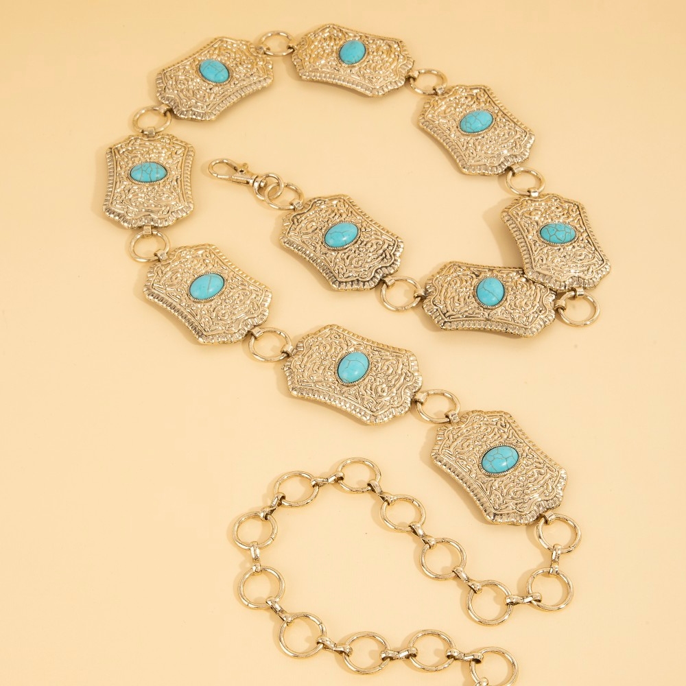 Turquoise Stud Intricate Rectangle Concho Chain Belt