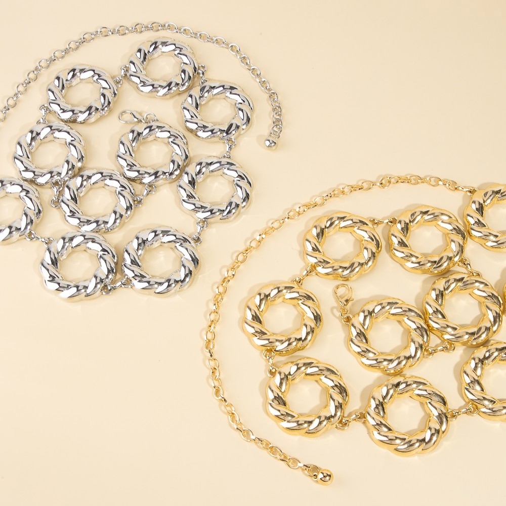 Thick Metallic Twisted Hoop Chain Belt