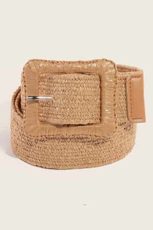 Braided Rectangle Buckle Elastic Belt