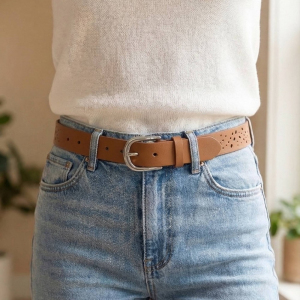 Floral Filigree Cut Out Vegan Leather Belt