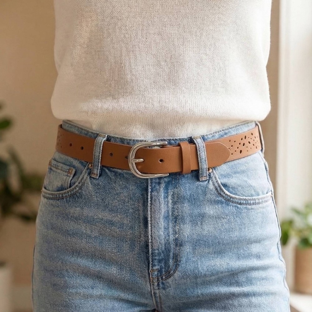 Floral Filigree Cut Out Vegan Leather Belt